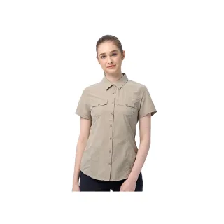 【Wildland 荒野】女3M透氣快乾抗UV短袖襯衫-白卡其-W1209-83(襯衫/女裝/上衣/休閒上衣)