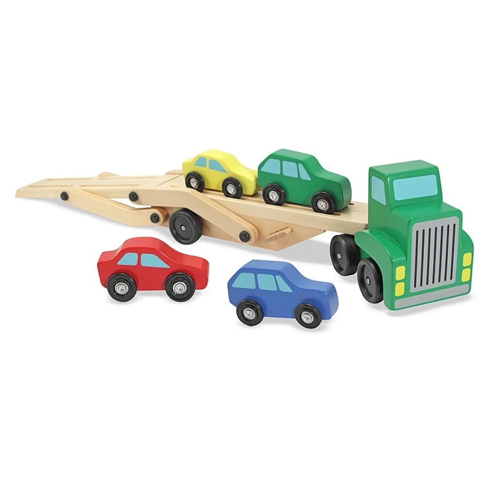 【Melissa & Doug 瑪莉莎】原木交通工具 - 木製雙層運輸車
