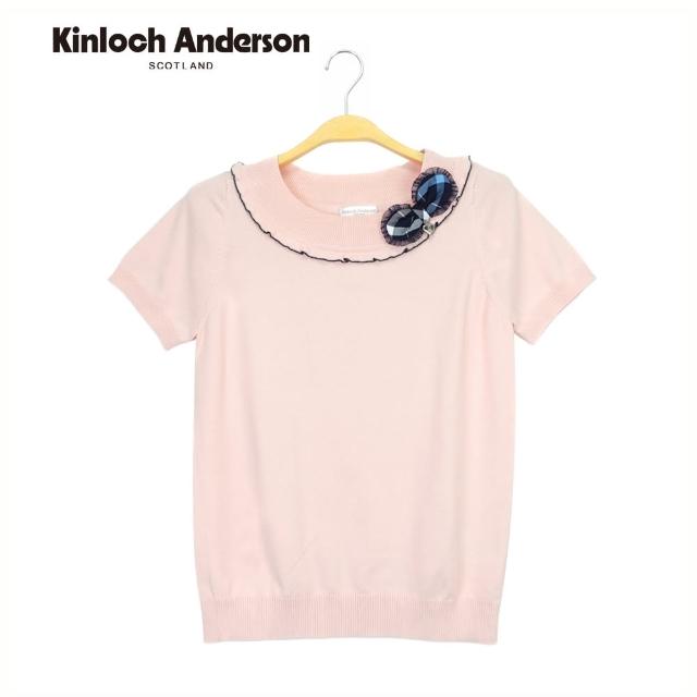 【Kinloch Anderson】短袖針織上衣 甜美百搭羅紋荷葉領蝴蝶結愛心T恤 KA108901010  金安德森女裝(粉紅)