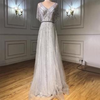 【女神婚紗禮服】高階深V領亮片氣質宴會晚禮服 LA70458 灰色(敬酒服 主持)