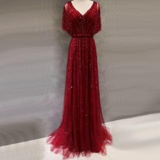 【女神婚紗禮服】高階深V領亮片氣質宴會晚禮服 LA70458 紅色(敬酒服 主持)