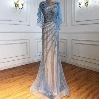 【女神婚紗禮服】高階深V領披肩高腰魚尾宴會晚禮服 LA70910 藍色(聚會 宴會)