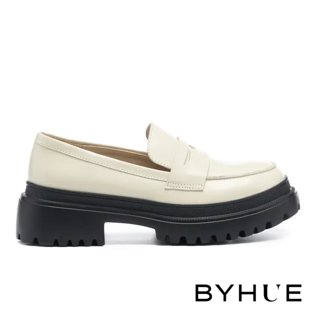 【BYHUE】簡約質感鋸齒牛油皮軟芯樂福厚底鞋(白)
