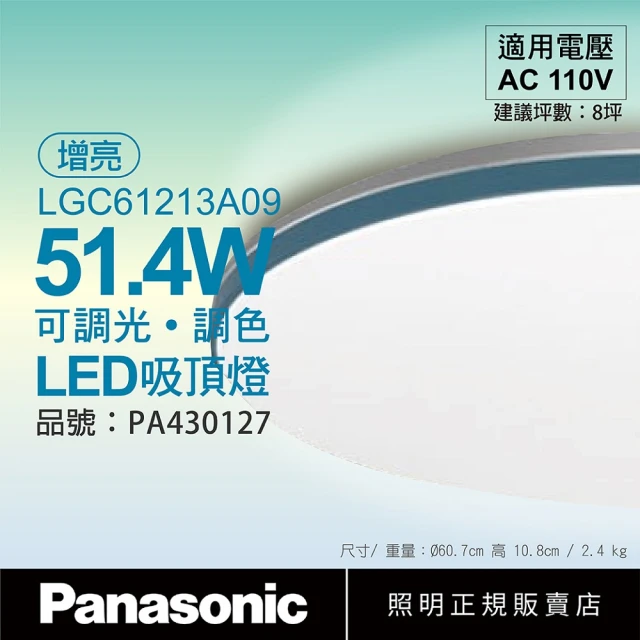 【Panasonic 國際牌】LGC61213A09 LED 51.4W 110V 藍調框 霧面 增亮模式 調光 調色 遙控 吸頂燈 _ PA430127