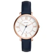 【FOSSIL】網羅質感日期時尚腕錶-玫瑰金框白x深藍皮帶(ES3843)
