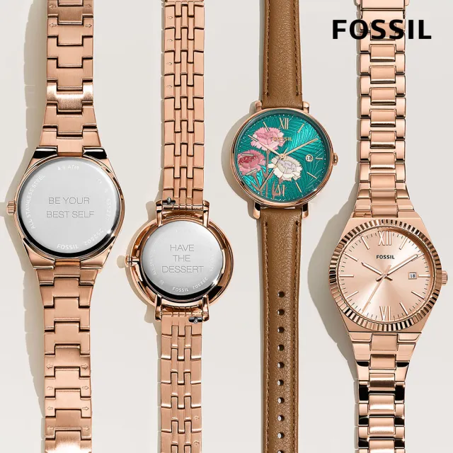 FOSSIL 官方旗艦館】Scarlette 浮雕飛舞蝴蝶新芽綠女錶玫瑰金不鏽鋼錶