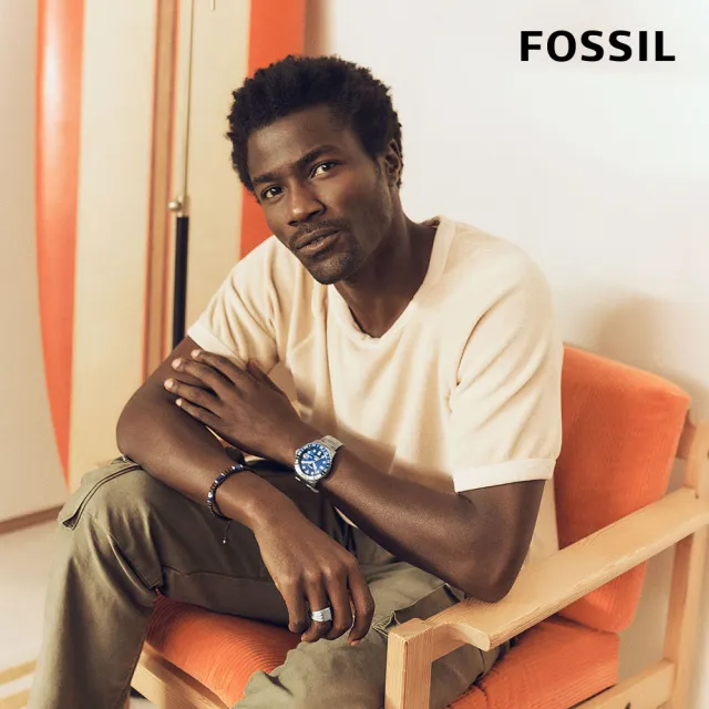 FOSSIL 官方旗艦館】Fossil Blue 深海跳色經典GMT手錶銀色不鏽鋼錶帶