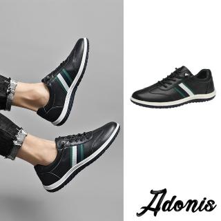 【Adonis】真皮休閒鞋 撞色休閒鞋/全真皮頭層牛皮撞色織帶造型休閒鞋-男鞋(黑)