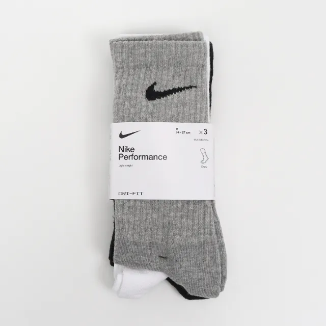 【NIKE 耐吉】襪子 Performance Lightweight  黑 白 灰 中筒襪 長襪 三雙入(SX4704-901)