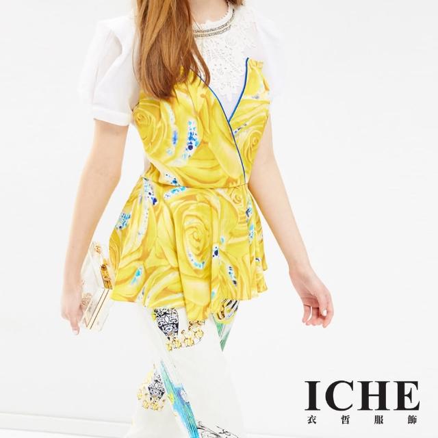 【ICHE 衣哲】馬甲式花卉雕花拼接造型上衣