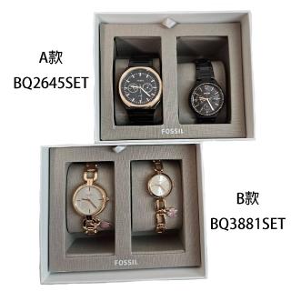 【FOSSIL】FOSSIL 美國最受歡迎頂尖潮流時尚情侶腕錶-黑+玫瑰金-BQ2645SET(父親節七夕情人節)