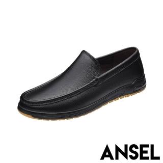 【ANSEL】真皮樂福鞋 牛皮樂福鞋/真皮頭層牛皮軟底舒適休閒樂福鞋-男鞋(黑)
