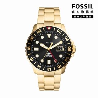 【fossil 官方旗艦館】fossil blue 黃蜂跳色魅力gmt指針手錶 金色不鏽鋼錶帶 46mm fs5990