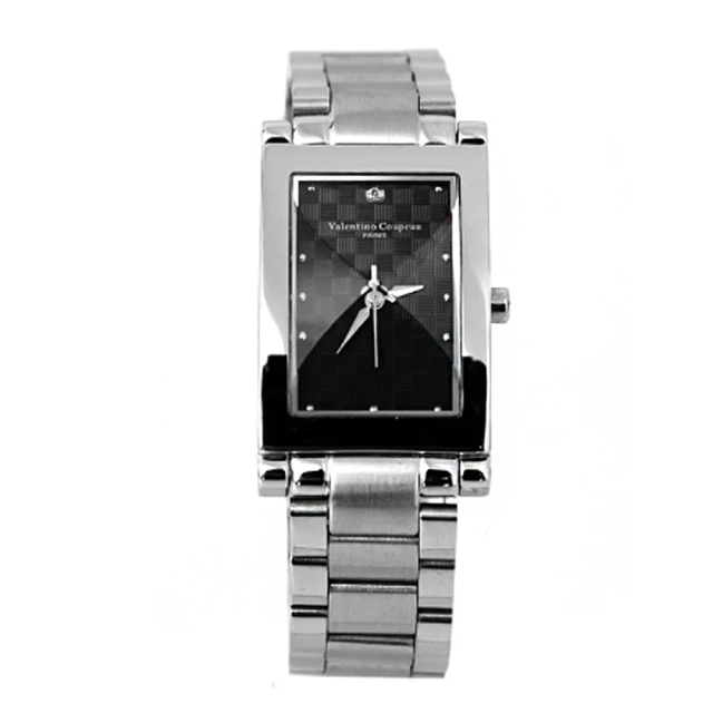 【范倫鐵諾․古柏】切割美學黑色經典格紋不鏽鋼手錶