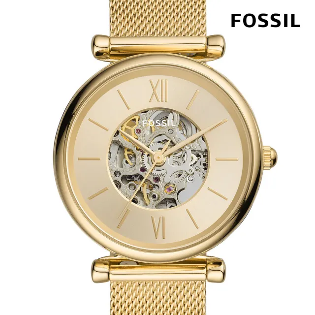 【FOSSIL 官方旗艦館】Carlie 經典金鏤空機械女錶 金色不鏽鋼錶帶 手錶 35MM ME3250