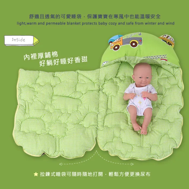 【ARIBEBE】韓國手工嬰兒保暖防踢睡袋包巾(車車)