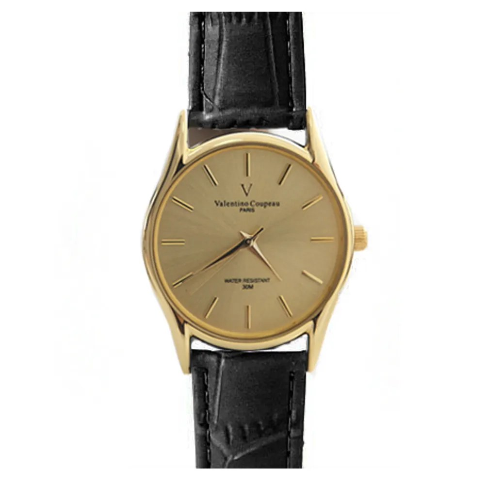 【范倫鐵諾˙古柏】極簡超薄錶款 中性深咖真皮錶帶