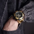 【INVICTA 英威塔】黑金色系 鋼索裱殼設計 大錶盤 三眼計時碼錶 金色不鏽鋼錶帶 男錶 母親節(21360)