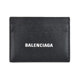 【Balenciaga 巴黎世家】BALENCIAGA印花白字LOGO小牛皮4卡開口式卡夾(黑)