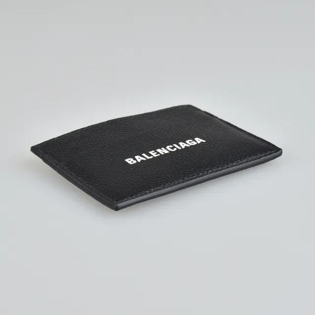 【Balenciaga 巴黎世家】BALENCIAGA印花白字LOGO小牛皮4卡開口式卡夾(黑)