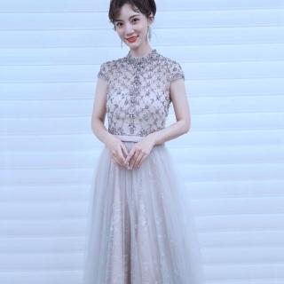 【女神婚紗禮服】高階立領鑲鑽優雅宴會晚禮服 LA70142(訂婚禮服 敬酒服)