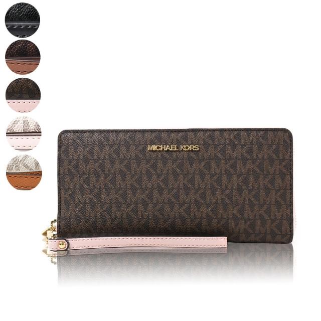 【Michael Kors】緹花LOGO防刮皮革多卡層手掛式拉鍊長夾(新款任選)
