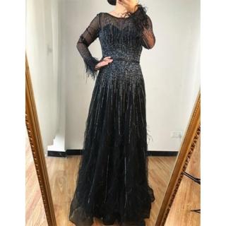 【女神婚紗禮服】高階多色網紗羽毛修身顯瘦宴會晚禮服 LA60836 黑色(頒獎禮服 晚宴服)