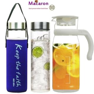 【馬卡龍玻璃水瓶】mirmix寬口560mlx2+臺玻水壺1215mlx1(3入組隨機出貨)