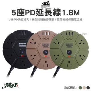 【ADAM】5座PD延長線1.8M(BSMI R31020 充電器 USB PD 電源線 插座 ADAM 露營 逐露天下)