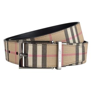 【BURBERRY 巴寶莉】LOUISE經典格紋設計35MM皮革皮帶(米格紋)