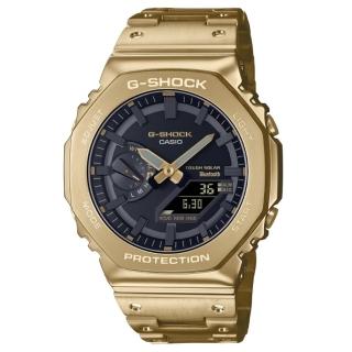 【CASIO 卡西歐】G-SHOCK 奢華全金屬 太陽能智慧藍芽雙顯錶 GM-B2100GD-9A 金色 44.4mm