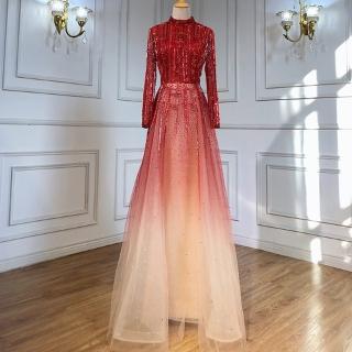 【女神婚紗禮服】極致立領長袖漸變色宴會晚禮服 LA70514 漸變紅(晚宴服 演奏家)