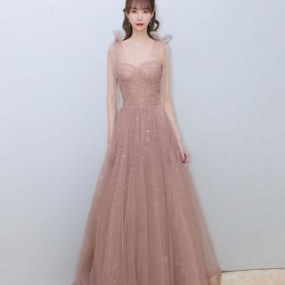 【女神婚紗禮服】極致星辰仙女藕粉夢幻宴會晚禮服 LA70920(訂婚禮服 表演禮服)