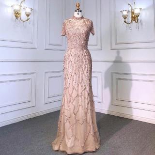 【女神婚紗禮服】高階短袖立領魚尾優雅高貴宴會晚禮服 LA70649 焦糖色(媽媽服 婚宴服)
