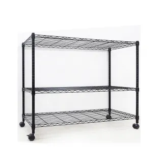 【yo-life】100%台灣製 大型三層鐵力士架-附尼龍輪-銀黑任選(122x46x90cm)