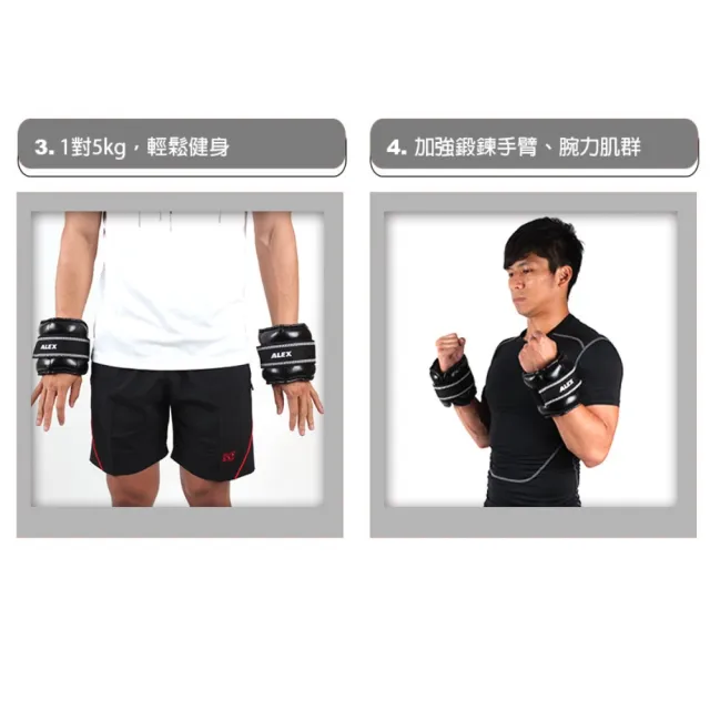 【ALEX】5KG PU型多功能加重器-台灣製 健身 重訓 肌力訓練 手腳加重 黑(C-2805)