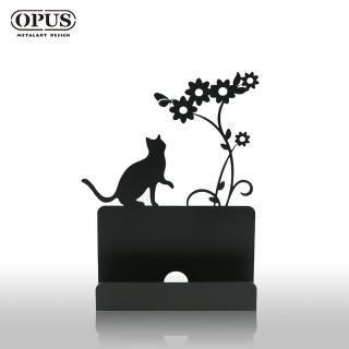 【OPUS東齊金工】歐式鐵藝名片座/高階名片架/會展用品/金屬商務名片盒(CA-ca02B 貓咪 經典黑)