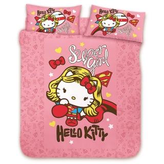 【享夢城堡】精梳棉雙人床包涼被四件組(HELLO KITTY 女超人-粉) 涼被/冷氣毯