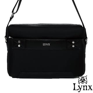 【Lynx】山貓紳士極簡風格橫式真皮斜側揹包-大(3色)