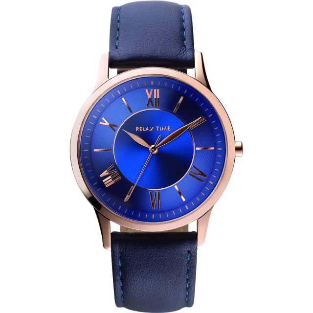 【Relax Time】RT58 經典學院風格手錶-藍x玫瑰金框/42mm 畢業禮物(RT-58-12M)