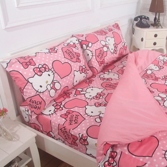 【寢城之戀】Hello Kitty 三件式兩用被床包組 粉紅佳人(單人/台灣製造)