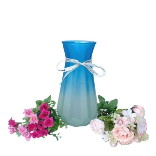【綠色職人】ins霧面玻璃漸層色花器 漸層藍(花瓶 漸層)