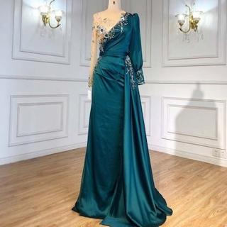 【女神婚紗禮服】高階多色法式緞面長款宴會晚禮服 LA70990 綠色(敬酒服 晚會主持人)