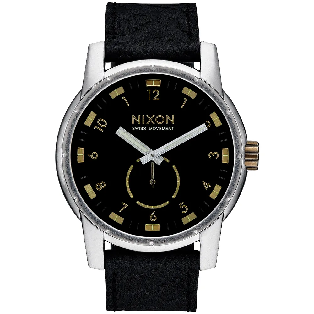 【NIXON】PATRIOT LEATHER 獨領風騷復古時尚腕錶-金X黑(A9382222)