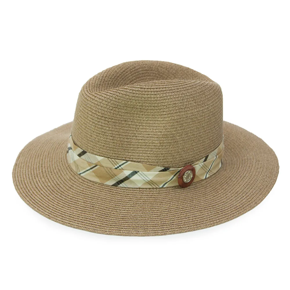 【Limehi】時尚平格紋鈕扣造型草帽 沙灘遮陽帽(深卡其 Lime-11)