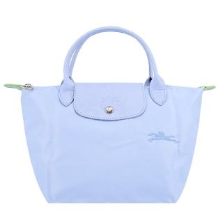 【LONGCHAMP】LE PLIAGE GREEN系列刺繡短把再生尼龍摺疊水餃包(小/天澄)