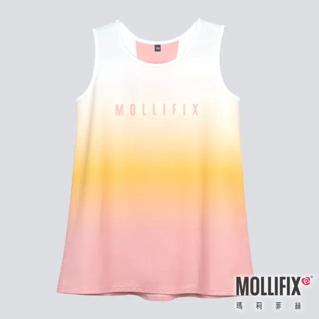 【Mollifix 瑪莉菲絲】涼感活力漸層背心_KIDS、瑜珈服、瑜珈上衣、運動上衣、運動背心(暖陽橘)