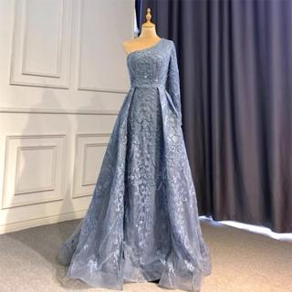 【女神婚紗禮服】極致輕奢單肩修身魚尾宴會晚禮服 LA71607 藍色(主持人 表演禮服)
