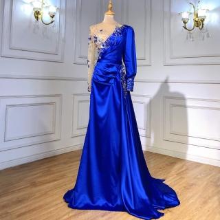 【女神婚紗禮服】高階多色法式緞面長款宴會晚禮服 LA70990 寶藍色(敬酒服 晚會主持人)