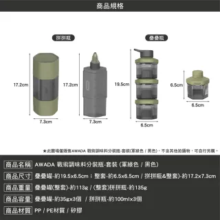 【AWADA】戰術調味料分裝瓶 拼拼瓶 疊疊瓶(調味罐套組 醬料瓶 環保餐具 露營 逐露天下)